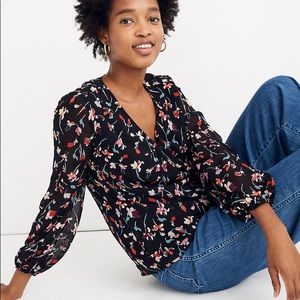 Madewell Shirred-Sleeve V-Neck Top XXS